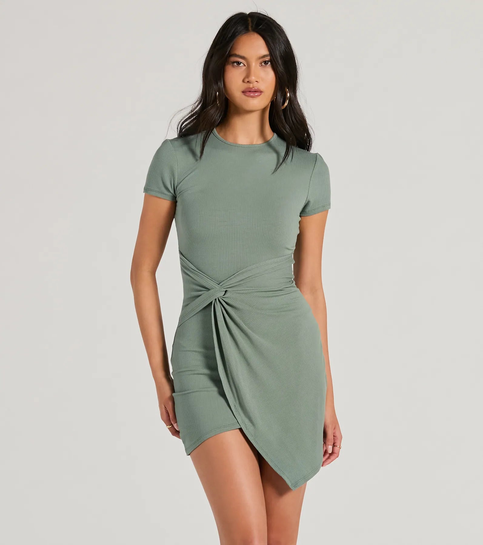 Cutest Spirit Short Sleeve Knot Tie Mini Dress Refined Women's Hand - crafted