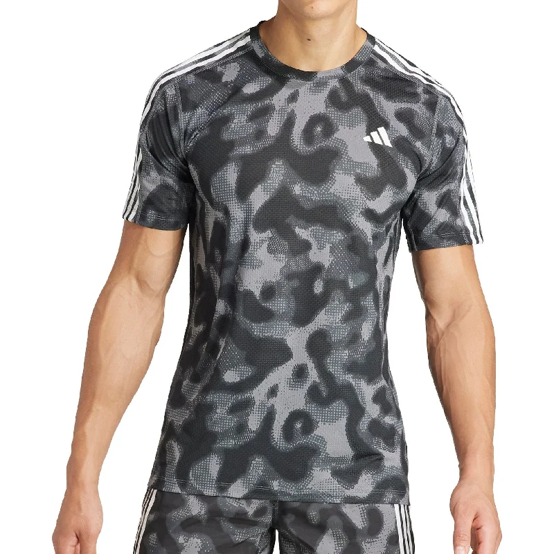 adidas Own The Run 3 Stripes Short Sleeve Mens Running Top - Grey Practical Women's Multi - 
