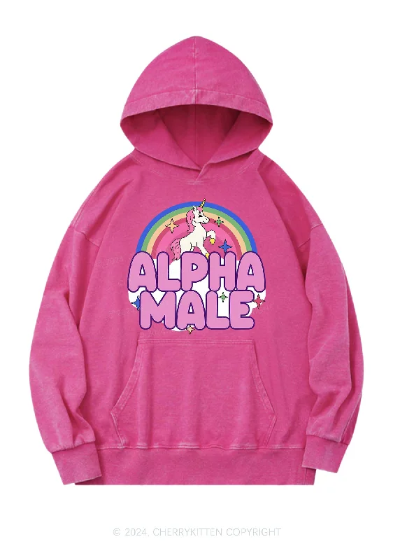 Rainbow Unicorn Alpha Male Y2K Washed Hoodie Cherrykitten Modern Women's 