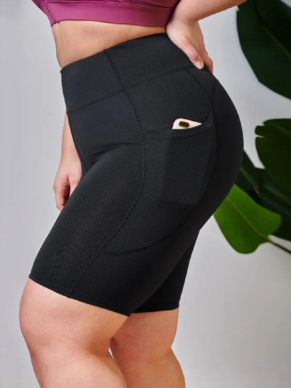 Plain Pocket High Waist Plus Size Sports Shorts Relaxed Women's Beachy