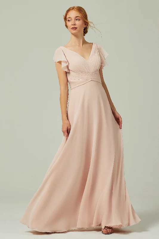 A-Line Floor Length Chiffon Bridesmaid Dress CB0302 Classic Women's Tweed