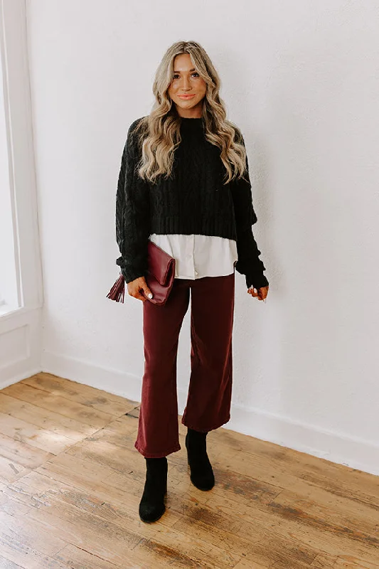 Thriving Weekend Cable Knit Sweater Top In Black Sophisticated Women's Tailored