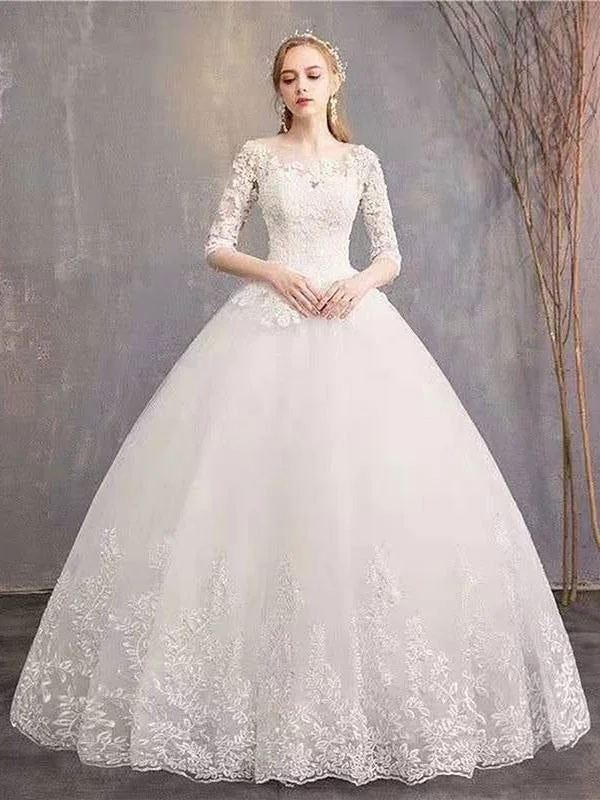 New Cheap Wedding Dresses Eric White Jewel Neck Half-Sleeve Soft Tulle Lace Up Floor Length Bride Dresses Bohemian Women's Free