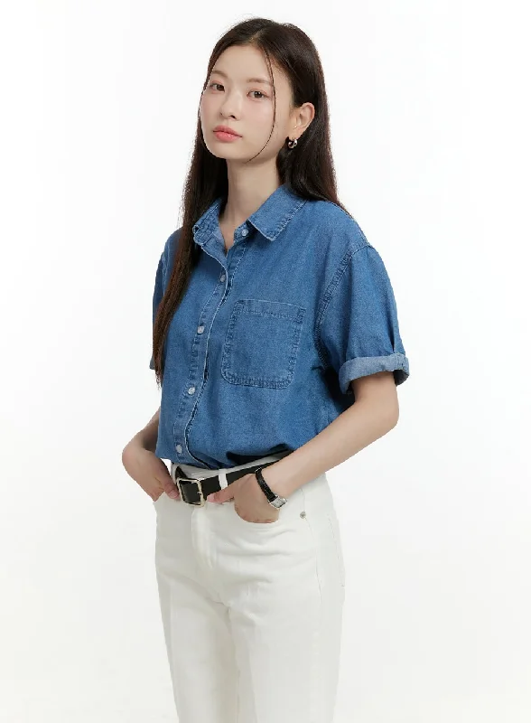 Denim Buttoned Collar Shirt OL423 Street