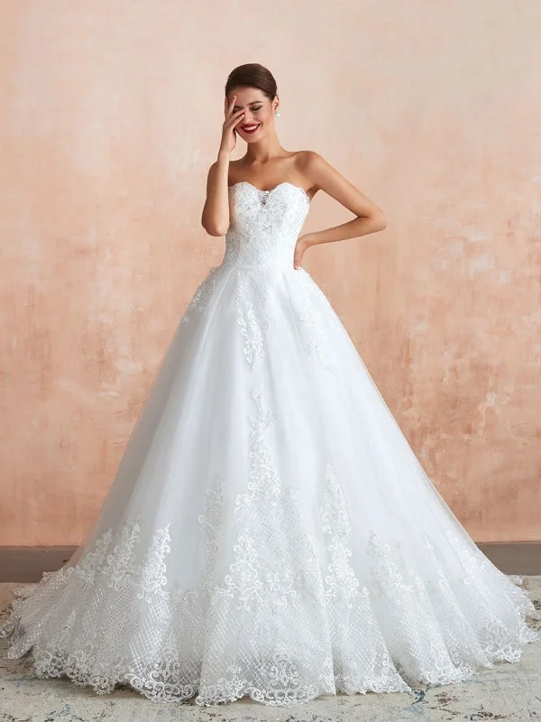 Wedding Dress Princess Silhouette Sweetheart Neck Sleeveless Natural Waist Bridal Gowns With Train Sustainable Organic