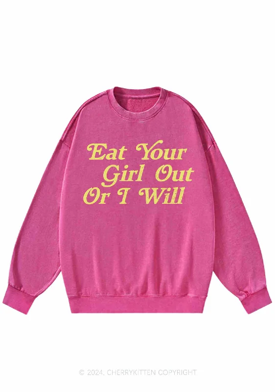 Eat Your Girl Out Y2K Washed Sweatshirts Cherrykitten Practical Women's Quick - dry
