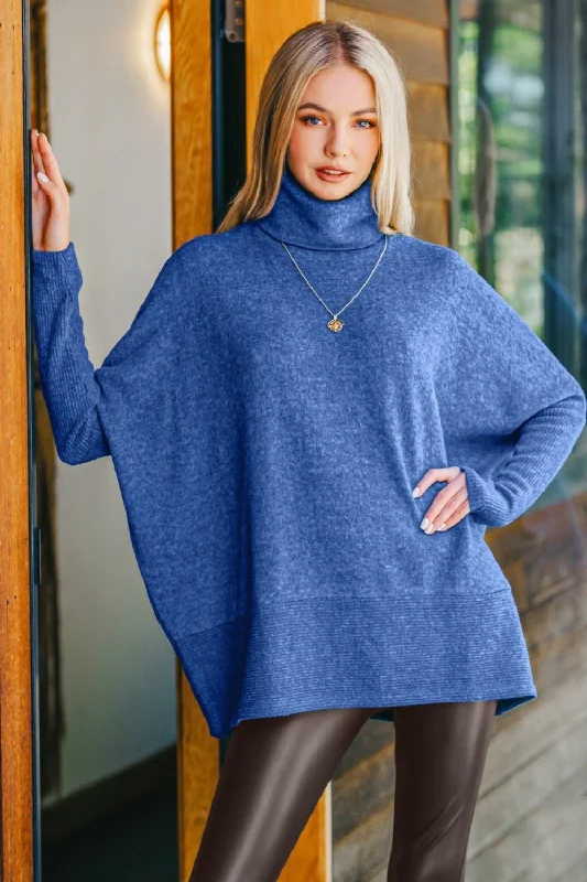 Blue Hacci Turtleneck Sweater Geometric