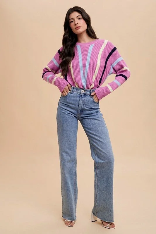 Chevron Striped Ribbed Sweater Trendy Women's Oversized