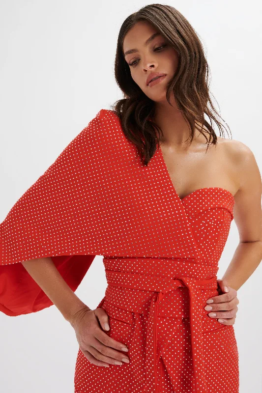 ERIN Crystal Embellished Asymmetric Cape Blazer in Red Bohemian Women's Free