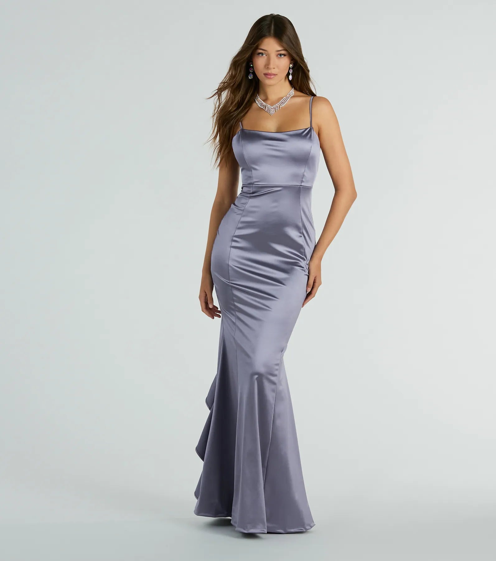 Sheryl Ruffled Back Mermaid Satin Formal Dress Sharp Women's Italian
