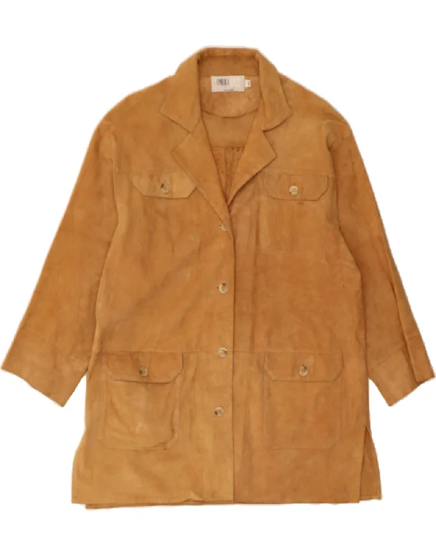 VINTAGE Womens Weekend Suede Overcoat IT 42 Medium Brown Leather Dynamic Women's Moto