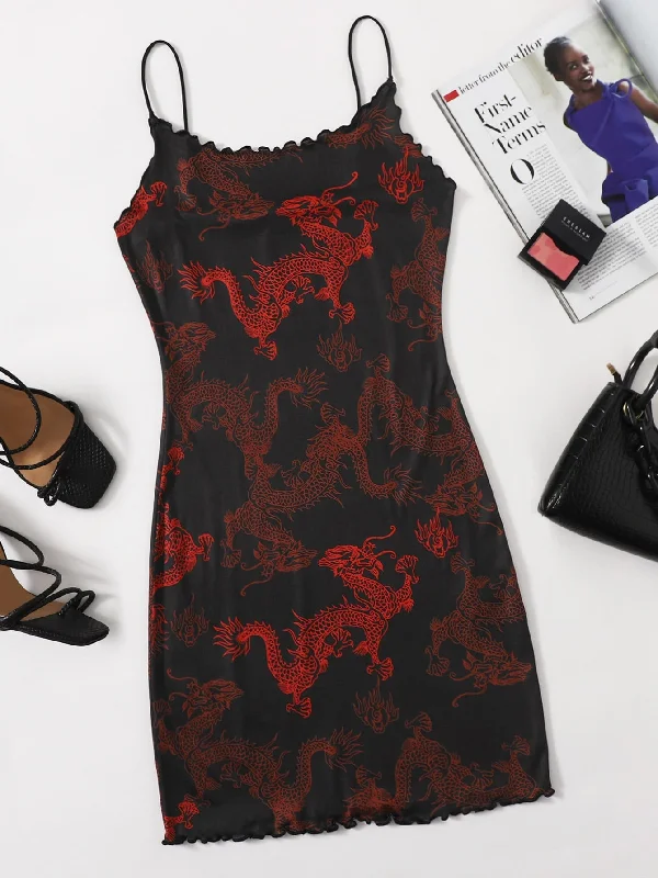 Animal Lettuce Trim Sleeveless Spaghetti Strap Pencil Natural Mini Dress Refined Women's Hand - crafted