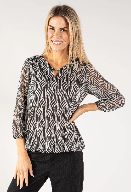 Abstract Print Eyelet Detail Top Compression
