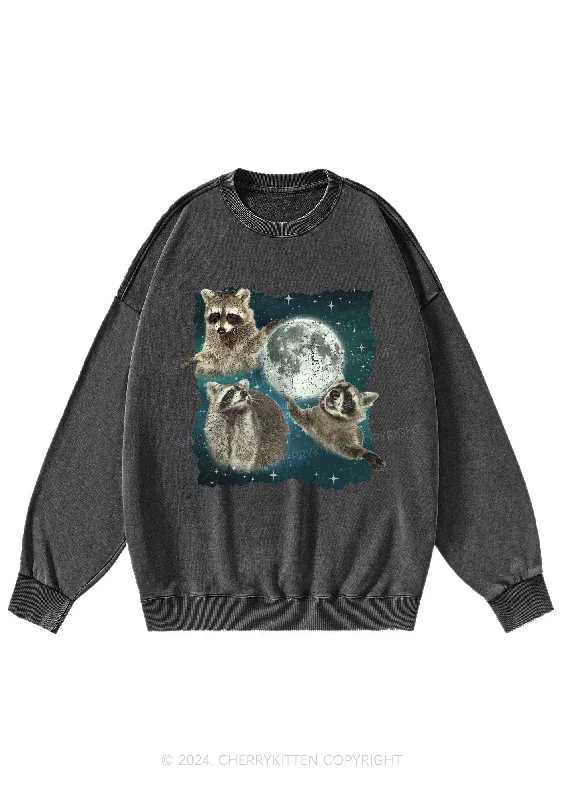 Raccoon Moon Y2K Washed Sweatshirts Cherrykitten Refined Women's Classic 
