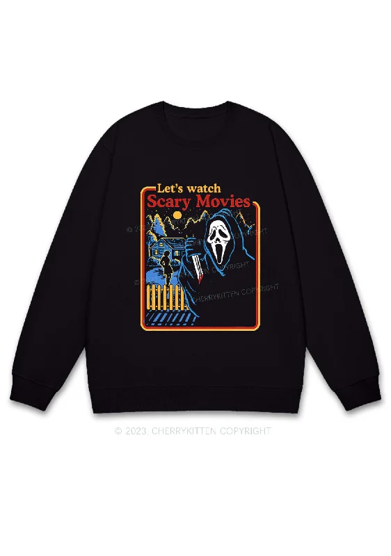 Let's Watch Scary Movies Halloween Y2K Sweatshirt Cherrykitten Dapper Women's Bow - adorned