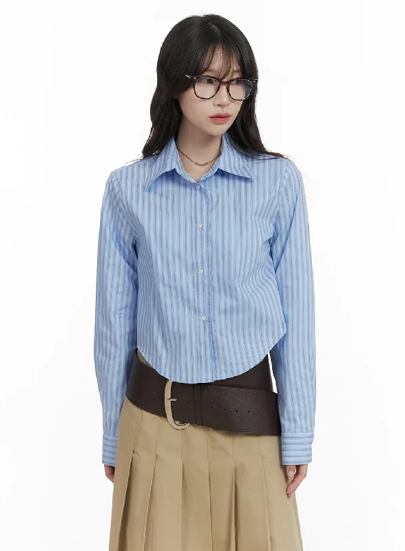 Stripe Buttoned Crop Shirt CA408 Disco