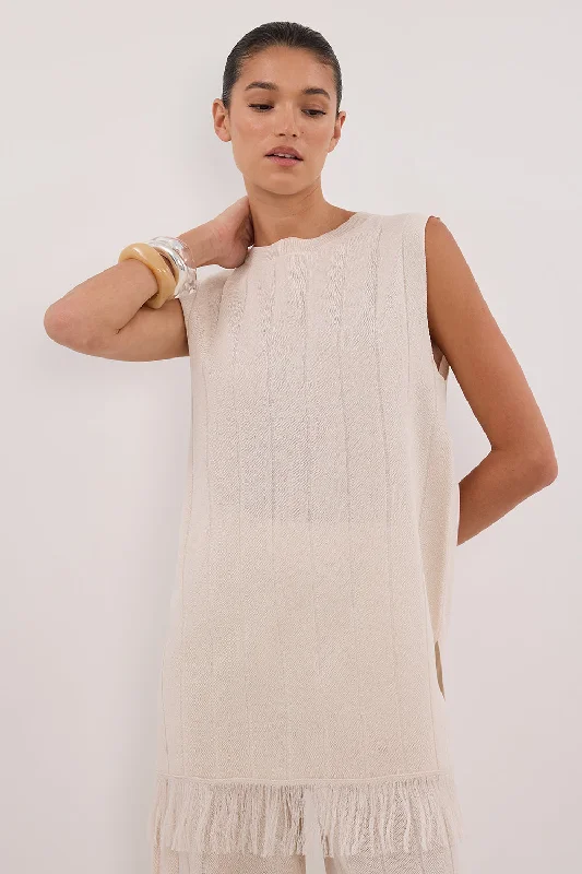 ARIA CREAM FRINGED TUNIC TOP Athletic Women's 