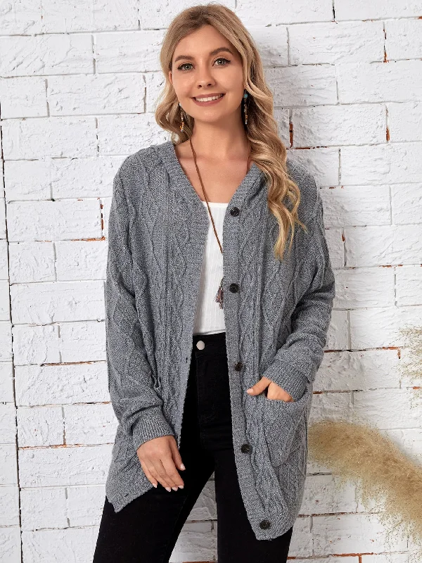 Casual Plain Pocket Long Sleeve Hooded Regular Women Cardigan Feminine Women's Soft 
