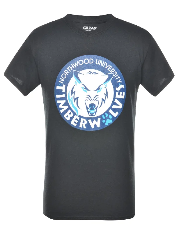 Gildan Northwood University Timber Wolves Printed Blue & Black T-shirt - S Artistic Women's Avant - 