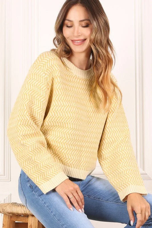 Herringbone Crew Neck Sweater Relaxed Women's Beachy