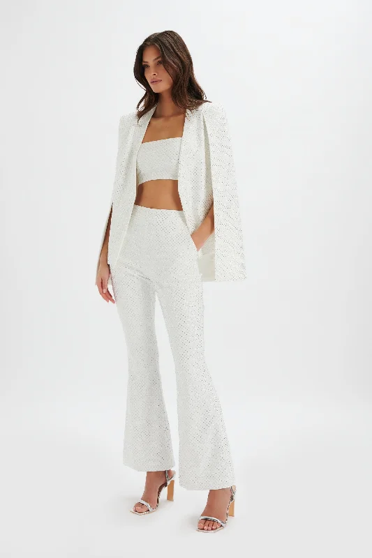 TIA Crystal Embellished Classic Cape Blazer in White Elegant Women's Formal 