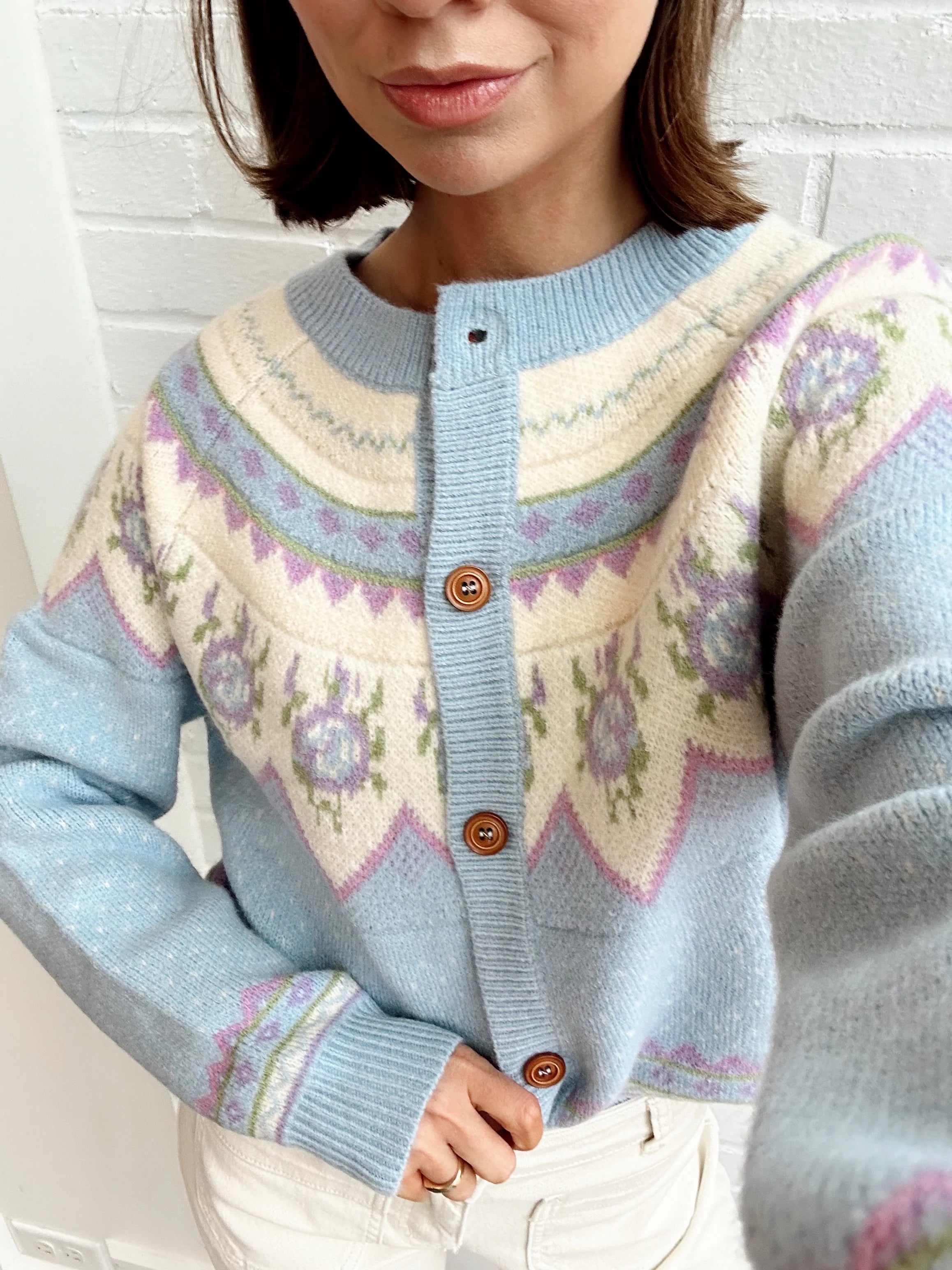 VINTAGE FLOWER PATTERN CREW Minimalist Women's Casual