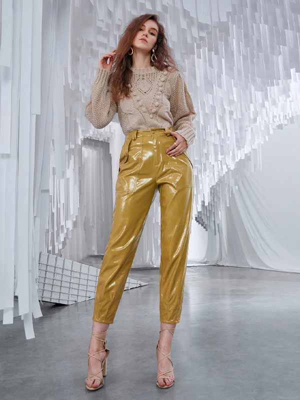 Glamorous Plain Zipper High Waist Cropped Women Pants garde
