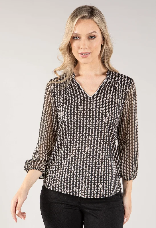 Abstract Print V Neckline Top Confident Women's High - fashion