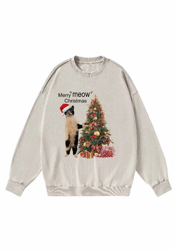 Merry Meow Christmas Y2K Washed Sweatshirts Cherrykitten Stylish Women's Neon
