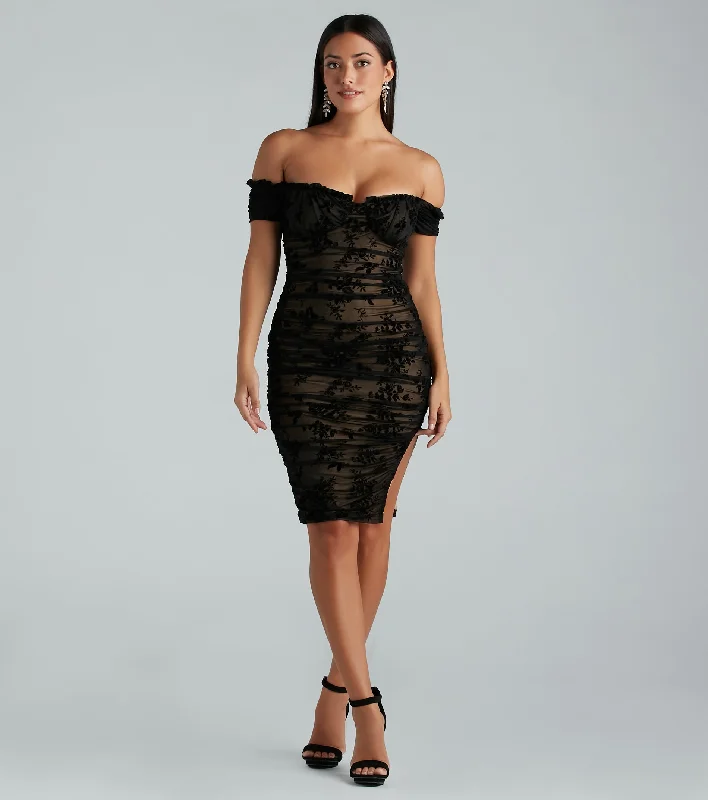 Step Up The Romance Flocked Mesh Midi Dress Polished Women's Silk