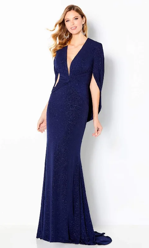 Cameron Blake - 220653 Plunging Draped Back Sequin Dress Cashmere