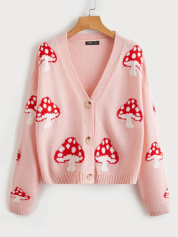 Casual Graphic Button Long Sleeve V Neck Regular Women Cardigan Sleek Women's 