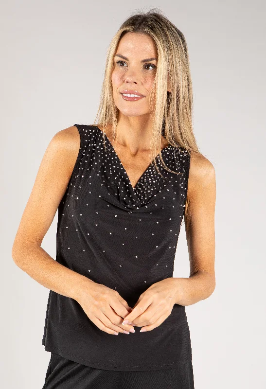 Diamante Cowl Neck Top Sporty Women's Athleisure 