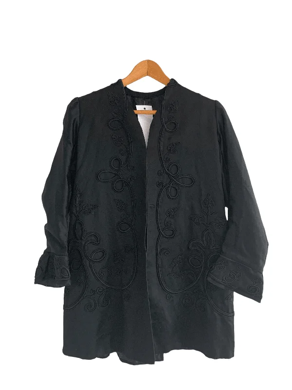 Vintage Ribbon Embroidered Evening Jacket Black Size S/M Sustainable Organic