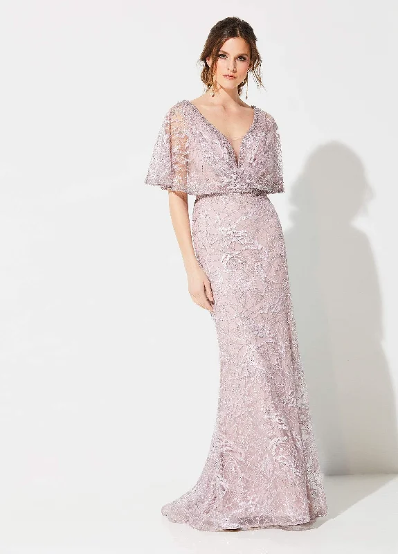Ivonne D for Mon Cheri - 219D72 Embroidered Kimono Sleeve Lace Gown Athletic Women's High - 