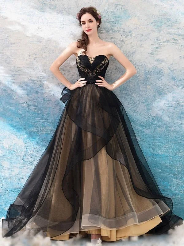 Gothic Wedding Dresses Princess Silhouette Sleeveless Pleated Tulle Sweep Bridal Dress Practical Women's Quick - dry