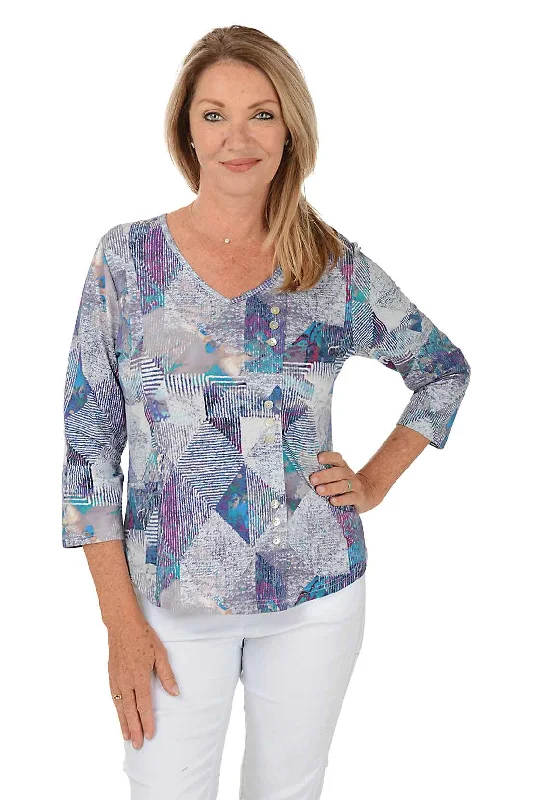 Purple Neelie Offset Button Front Pocket Top Athletic Women's 