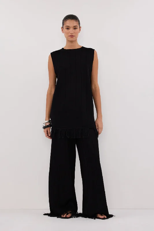 ARIA BLACK FRINGED TUNIC TOP Dapper Women's Bow - adorned