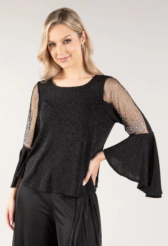 Pearl Detail Flare Sleeve Top Sophisticated Women's Tailored