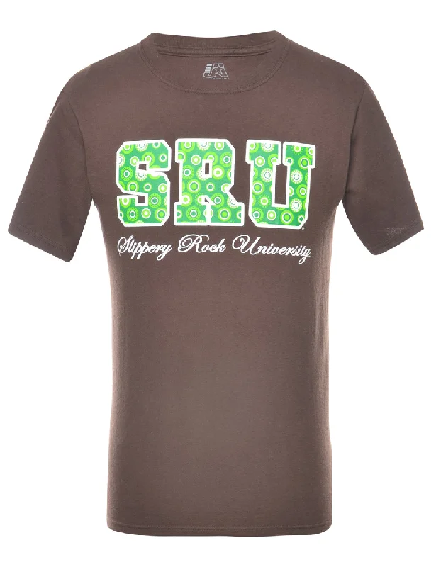 SRU Brown & Green Printed T-shirt - S Stylish Women's Neon