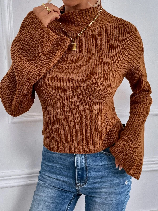 Sexy Plain Cut Out Long Sleeve Stand Collar Crop Women Sweater Rugged Women's Outdoor 