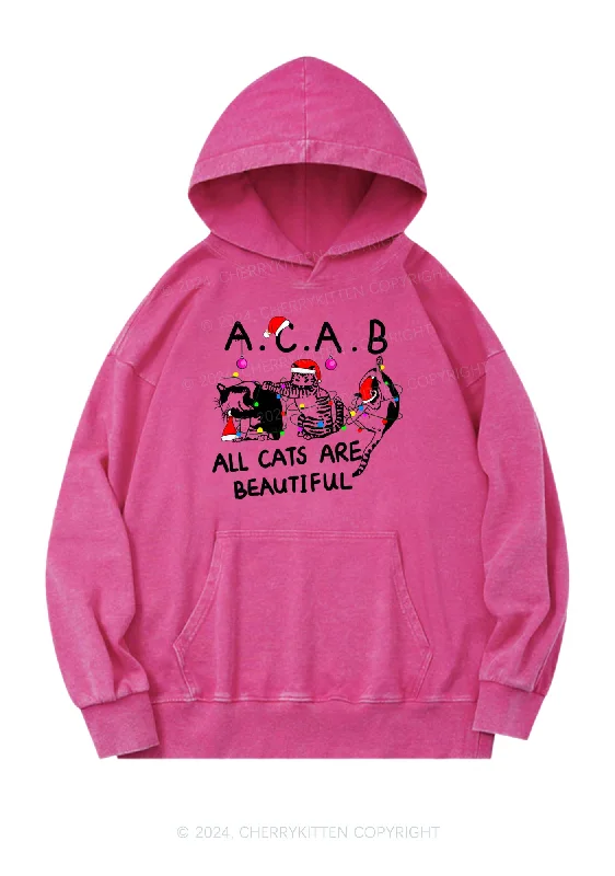 Christmas ACAB Cats Y2K Washed Hoodie Cherrykitten Street