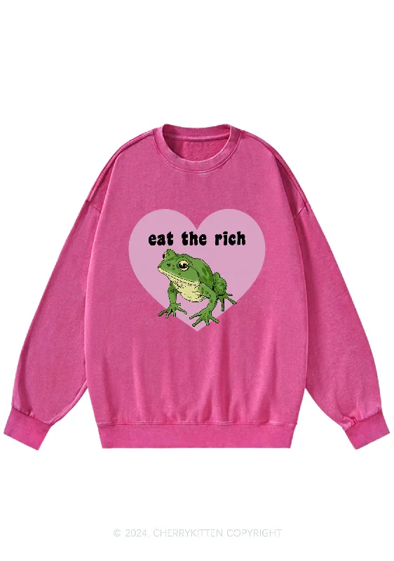 Eat The Rich Frog Y2K Washed Sweatshirts Cherrykitten Sporty Women's Athleisure 