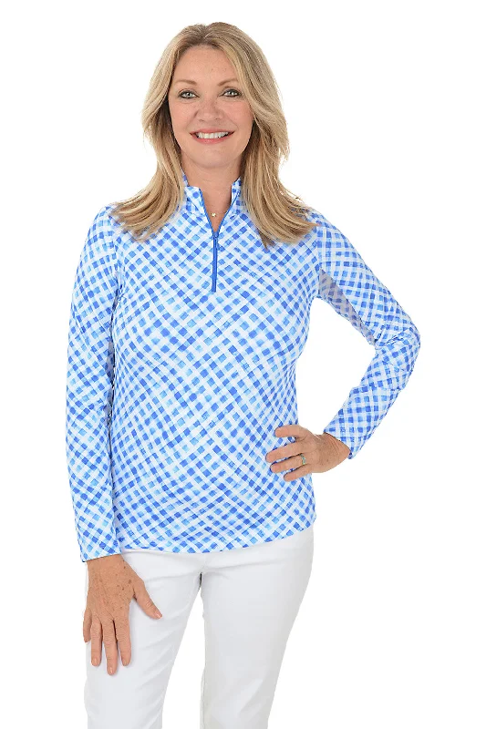Blue Gingham Check UPF50+ Sun Shirt Youthful Women's Anime - inspired