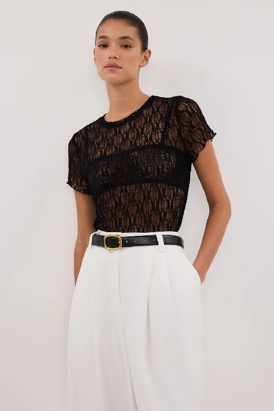 LIZZIE BLACK LACE CAP SLEEVE TOP Edgy Women's Punk