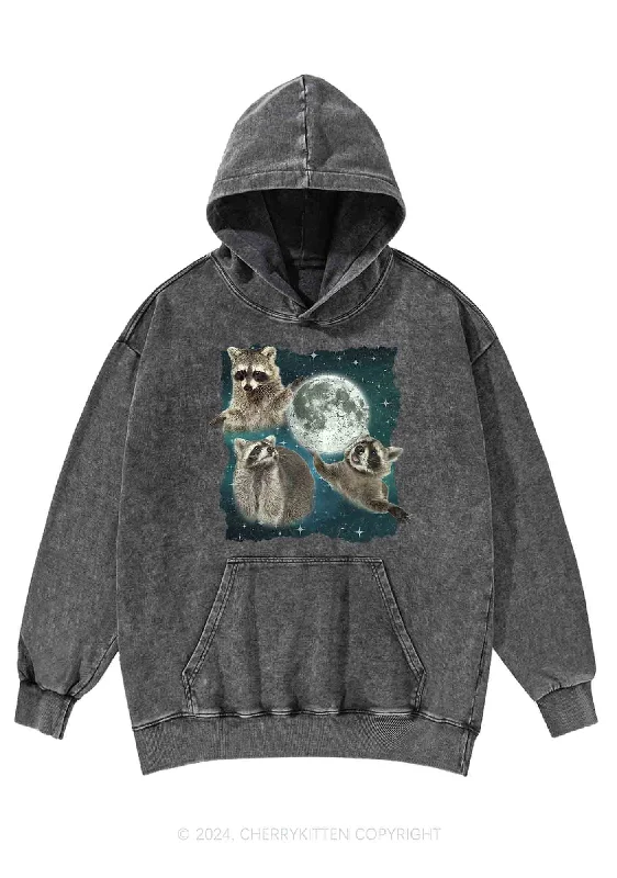Raccoon Moon Y2K Washed Hoodie Cherrykitten Cozy Women's Winter