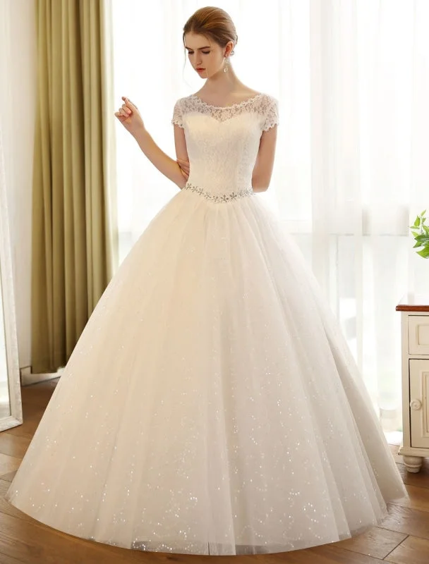 Princess Ball Gown Wedding Dresses Lace Sequin Bridal Dress Ivory Beading Sash Backless Wedding Gowns Refined Women's Velvet