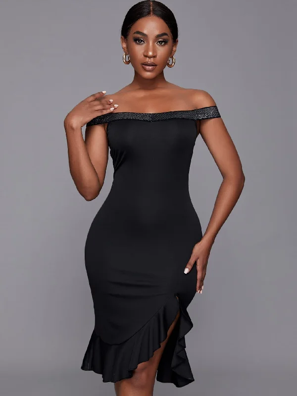Plain Tape Sleeveless Off The Shoulder Mermaid Natural Knee Length Dress Feminine Women's Style 