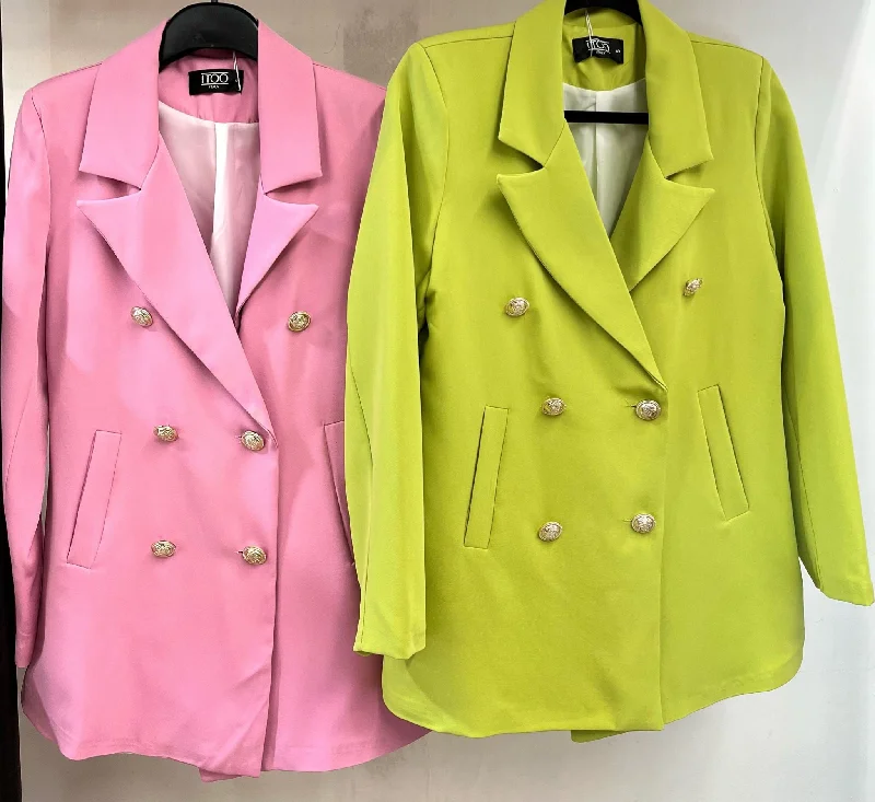 Genevieve Spring Double Breasted Blazer in Pink Laid - back Women's Vibe