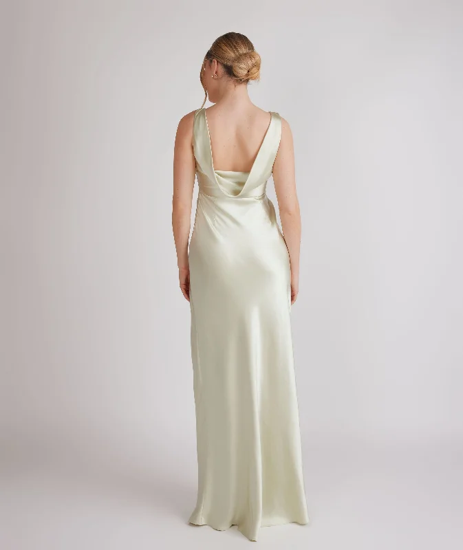 Cowl Back Satin Bridesmaid Dress - Pear Green Luxurious Women's High -  end